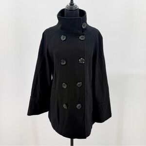 Calvin Klein Black Wool Blend Peacoat Jacket Size 12 Double Breasted Classic